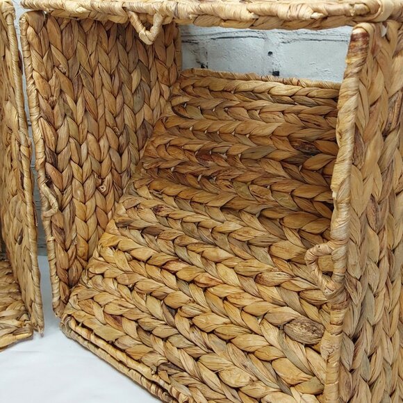 HAND WOVEN WATER~HYACINTH FOLDING STORAGE CUBE BASKETS 2-PIECE SET - Picture 10 of 16